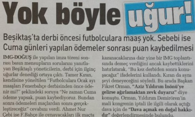 1- Beşiktaş yönetimi de Fenerbahçe derbisi öncesinde oyunculara ödeme yapmayarak totem geliştirdi. Sonucu da İnönü'de 90+3'te gelen anlamlı galibiyet oldu.