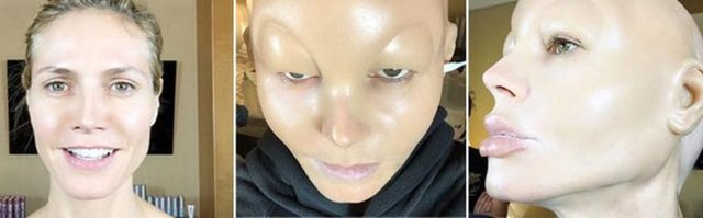 Klum'a ilk önce plastik makyaj yapıldı.