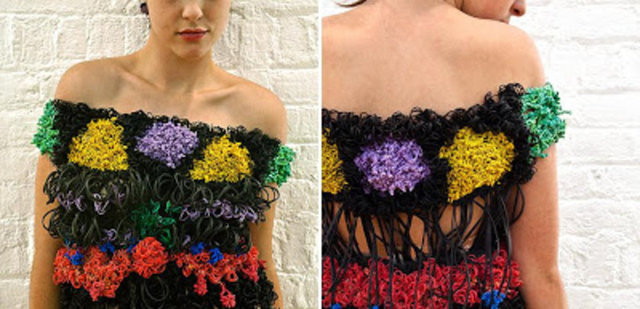 Kauçuk bandlardan elbise - Kauçuklardan tasarlanan bir elbise ilginçliğini diğerlerinin yanında çok fazla gösteremiyor.