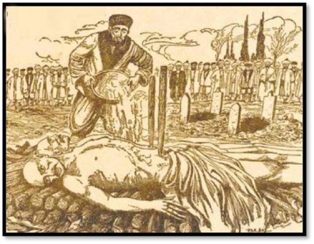 Cadıdan çıkan kan, kanı emilen kişinin yüzüne sürüldüğünde kişi şifa bulur.  Cadının leşi hemen yakılır. Bu cadılık derdi vebadan daha kötüdür. Genellikle Moskof, Leh, Çek taraflarında yaygındır. 