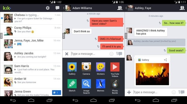 Kik uygulaması da WhatsApp'a alternatif. BlackBerry için 2009 yılında hizmete başlayan uygulama 100 milyon kullanıcıya ücretsiz mesajlaşma olanağı sunuyor. WhatsApp ve diğer rakiplerin aksine Kik, kullanıcıların mobil numaralarına ihtiyaç duymuyor.