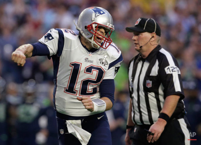 1 Şubar 2015 Oyun kurucu Tom Brady golünü kutluyor. 