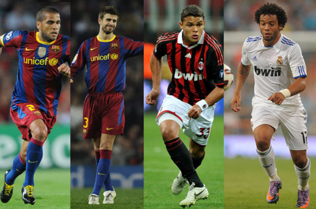 Defans: Dani Alves (Barcelona), Pique (Barcelona), Thiago Silva (Milan), Marcelo (Real Madrid)