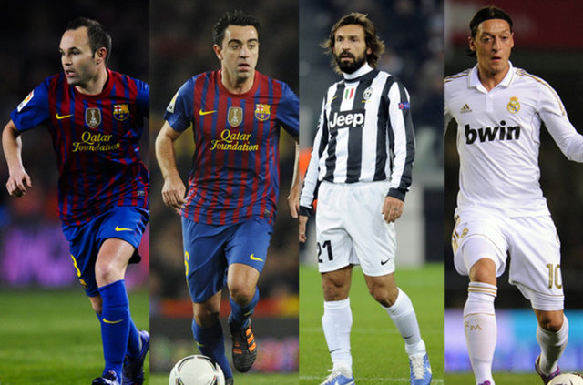 Orta Saha: İniesta (Barcelona), Xavi (Barcelona), Pirlo (Juventus), Mesut (Real Madrid)
