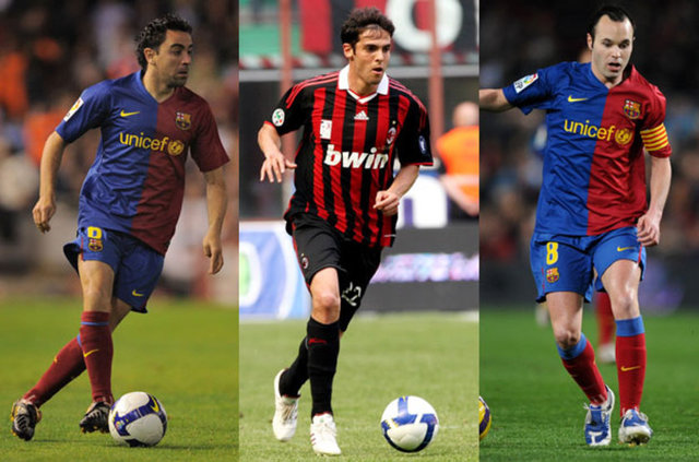 Orta Saha: Xavi (Barcelona), Kaka (Real Madrid), İniesta (Barcelona)