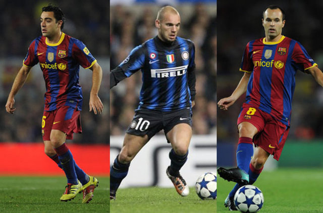 Orta Saha: Xavi (Barcelona), Sneijder (İnter), İniesta (Barcelona)