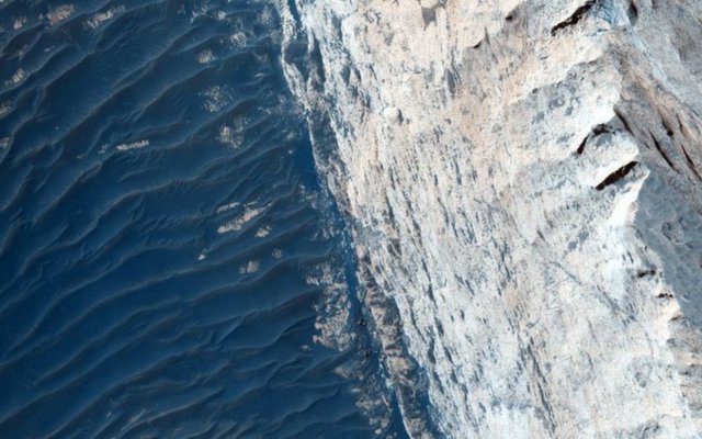 Orbiting uzay aracının görüntülediği Mars'taki Ophir Chasma isimli kanyon.