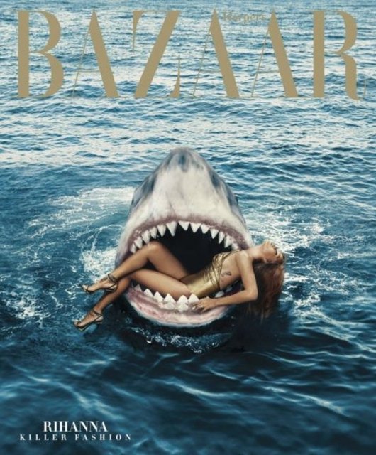 Rihanna'nın Jaws'ın 40. yılı için köpek balığının ağzında verdiği poz hala konuşuluyor.