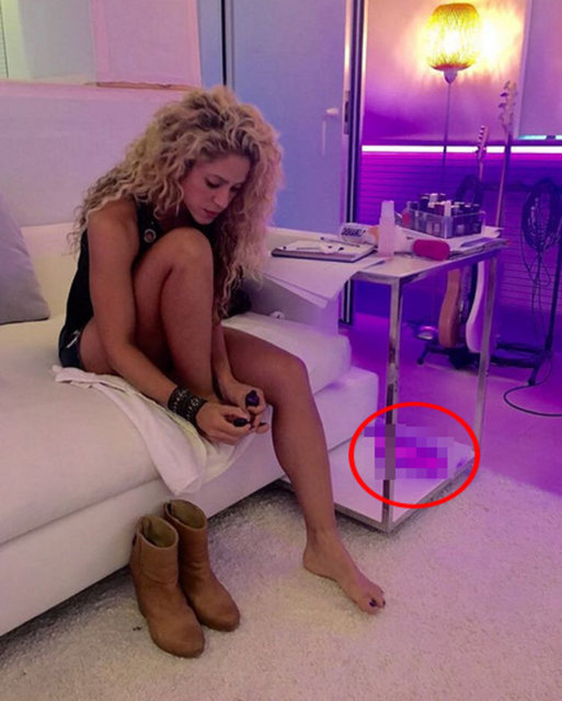 Belki de o sırada fotoğraftaki bir ayrıntının farkında bile değildi. Ama hayranları o ayrıntıyı fark etmekte gecikmedi. Ünlü şarkıcının yanındaki sehpanın alt katındaki mor nesneyi seks oyuncağına benzeten bazı hayranları Shakira'nın futbolcu sevgilisine gönderme yaparak "Pique bir şeyleri yanlış yapıyorsun" yorumunda bulundu. Bazıları da o mor nesnenin sehpanın kenarlarını tutan bir parça olduğunu öne sürdü.