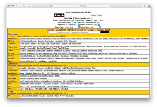 Aliweb, internet tarihinde oluşturulan ilk arama motoruydu. 1993 yılında Martijn Koster tarafından tasarlanan site, CERN'deki bilgileri depolama ve kolayca bulma amacına hizmet ediyordu.