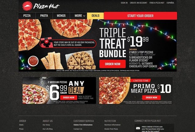 Günümüzde Pizzahut.com böyle görünüyor.