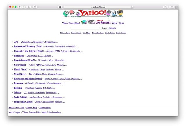Yahoo'yu hepimiz biliriz. Bir zamanlar hemen hemen herkesin ana sayfası olarak açılan bu site 1996 yılında böyle görünüyordu.