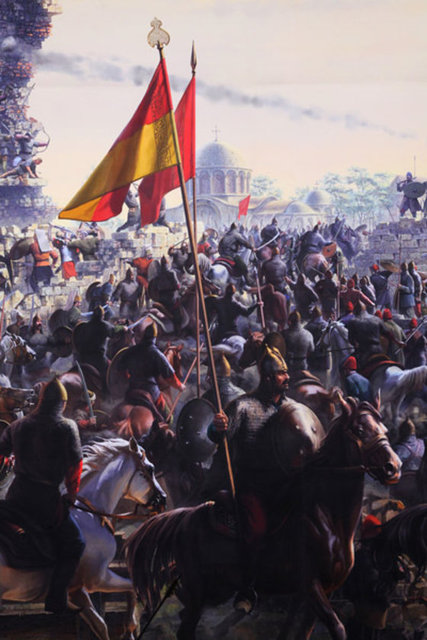 18 MayısGeceleyin surlardan daha yüksek yürüyen büyük kule ile Belgradkapı civarındaki surlara saldırdı. Kuleyi kullanan ekserler sur önündeki hendeği doldurarak, yığdıkları toprağı sur boyunca yükselttiler. Kulenin üstünde kancalı merdivenler vardı, ancak Bizanslılar kuleyi yakarak imha edince bunlar kullanılamadı.