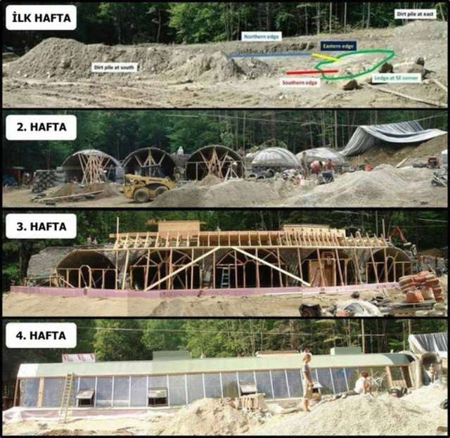 Bir diğer geri dönüşümlü malzeme ise alüminyum kutular oluyor. Kutularla yük taşımayan iç bölme duvarları inşa ediliyor. Hurdalıklardaki metal paneller de evin dış tasarımında kullanılabiliyor.