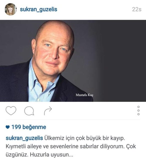 ŞÜKRAN GÜZELİŞ: Ülkemiz için çok büyük bir kayıp... Kıymetli aileye ve sevenlerine sabırlar diliyorum. Çok üzgünüz. Huzurla uyusun...