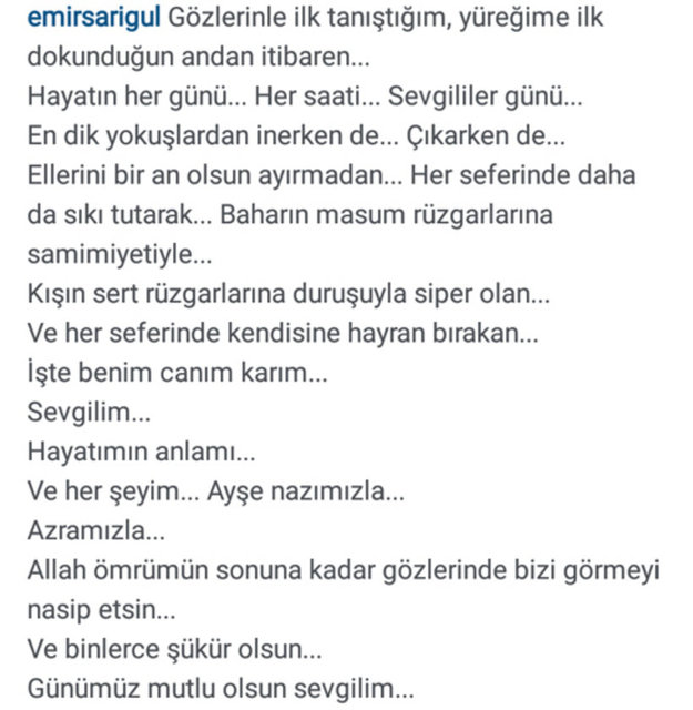 EMİR SARIGÜL'ÜN SOSYAL MEDYADAN PAYLAŞTIĞI MESAJ