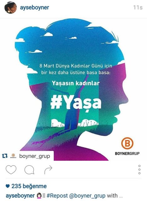 AYŞE BOYNER'İN KADINLAR GÜNÜ İLE İLGİLİ PAYLAŞIMI