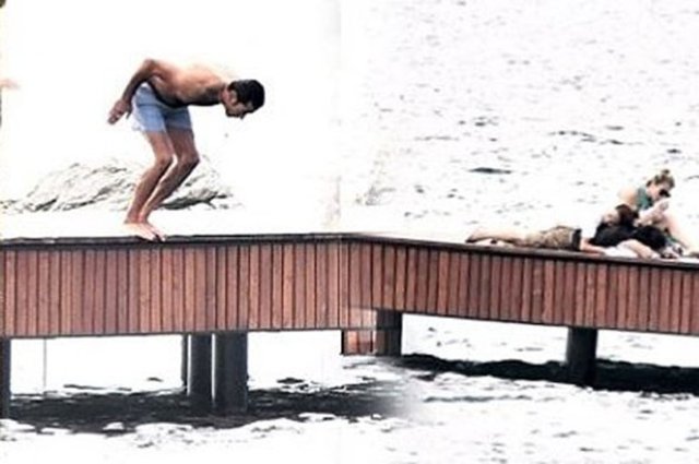 Kenan İmirzalıoğlu iskeleden atlarken böyle görüntülendi. (Milliyet)