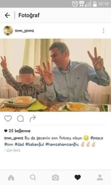 Oğlu Eşref Çınar'ın babası olduğunu iddia ettiği Hamza Hamzaoğlu ile bir ev ortamında yemek sırasında zafer işareti yaparken çekilmiş bir fotoğrafını da yayınlayan Yanmaz şu ifadelere yer verdi: 