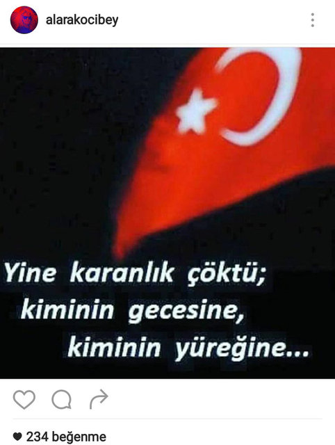 ALARA KOÇİBEY'İN SOSYAL MEDYADAN PAYLAŞTIĞI FOTOĞRAF