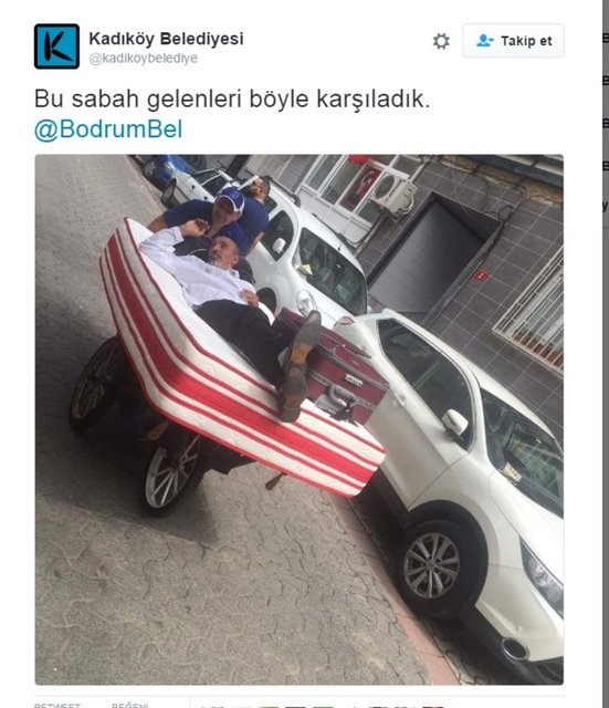 Kadıköy Belediyesi'nden de Bodrum Belediyesine cevap olarak: Bu sabah gelenleri böyle karşıladık yazısı ile bu fotoğrafı paylaştı. 
