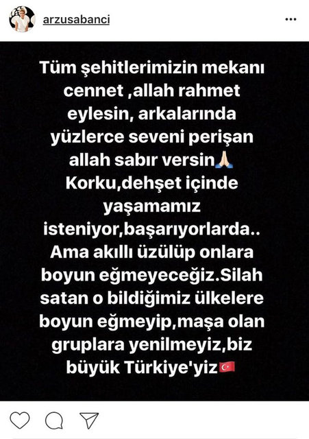 ARZU SABANCI'NIN SOSYAL MEDYADAN PAYLAŞTIĞI FOTOĞRAF