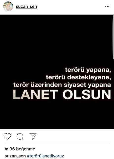 SUZAN ŞEN'İN SOSYAL MEDYADAN PAYLAŞTIĞI FOTOĞRAF