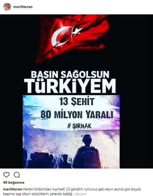 MERİH TURAN'IN SOSYAL MEDYADAN PAYLAŞTIĞI FOTOĞRAF