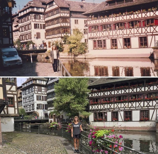 GENÇLİK FOTOĞRAFINI TEKRAR CANLANDIRDI - Geçmişte gezdiği ülkelere 30 yıl sonra tekrardan giden bir kadın, aynı ülkelerde, aynı pozlarda fotoğraf çektirdi, ortaya da bu kareler çıktı. İşte maceracı kadının 30 yıl öncesi-30 yıl sonrası projesi.... - Strasbourg, Fransa -  