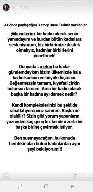 BUSE TERİM  BAHÇEKAPILI'YA HADİSE'DEN DESTEK MESAJI