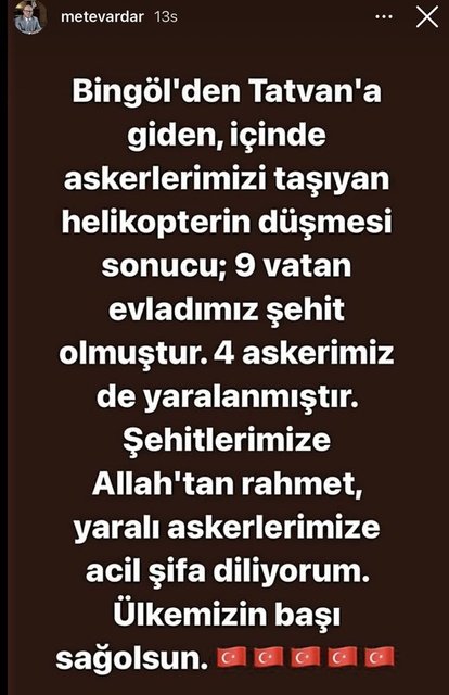 İŞ İNSANI METE VARDAR SOSYAL MEDYA HESABINDAN ŞEHİTLERE RAHMET DİLEDİ.