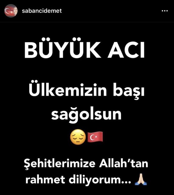 DEMET SABANCI ÇETİNDOĞAN SOSYAL MEDYA HESABINDAN ÜZÜNTÜSÜNÜ PAYLAŞTI.