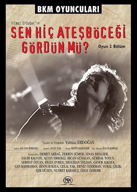 SEN HİÇ ATEŞBÖCEĞİ GÖRDÜN MÜ? (1999)Birçok ödül kazanan oyun, 1948'in İstanbul'unda dünyaya gelen üstün zekâlı 'Gülseren'in hayatını anlattı. Ülkedeki sosyal hayatın, 30 yıl içindeki hızlı değişiminin iyi ve kötü etkilerini ortaya koydu. Yılmaz Erdoğan, bu dönemde askerlik görevinde olduğu için oyuncu olarak yer alamamıştı)