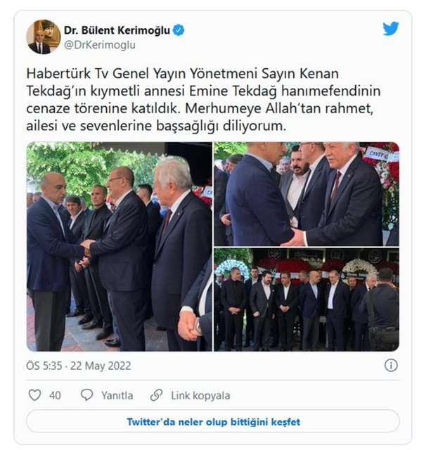 BAKIRKÖY BELEDİYE BAŞKANI DR. BÜLENT KERİMOĞLU KENAN TEKDAĞ'IN ANNESİ EMİNE TEKDAĞ'IN CENAZE TÖRENİNE KATILARAK TAZİYELERİNİ İLETTİ.