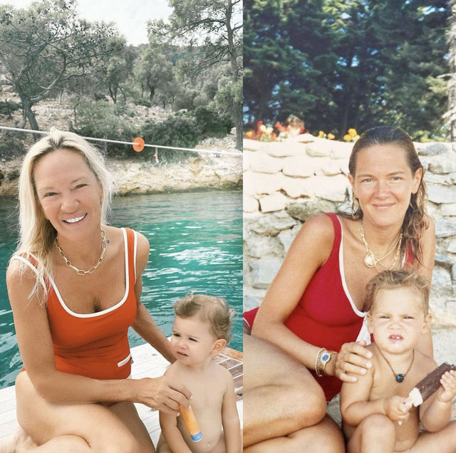BETTINA MACHLER KIZI PİA HAKKO YEŞİL İLE 36 YIL ÖNCE ÇEKİLDİĞİ POZU TORUNUYLA VERDİ.