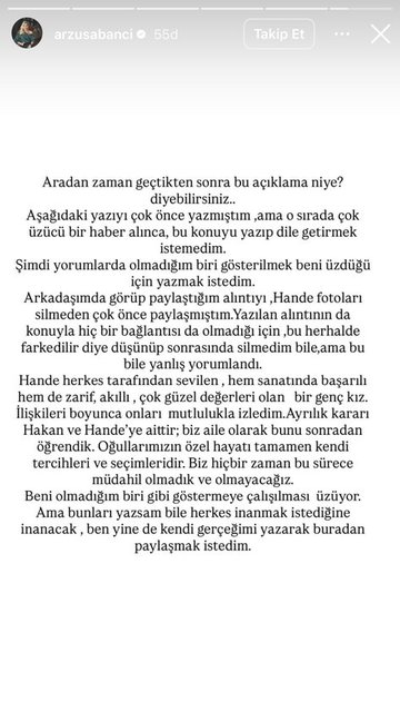 İŞTE ARZU SABANCI'NIN SOSYAL MEDYA HESABINDAN YAPTIĞI AÇIKLAMA