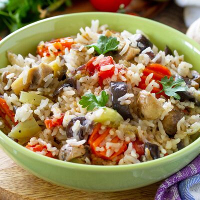 Patlıcanlı ve mozzarella peynirli risotto