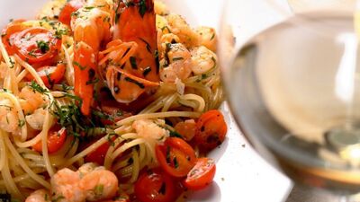 Karides, domates ve limonlu spagetti