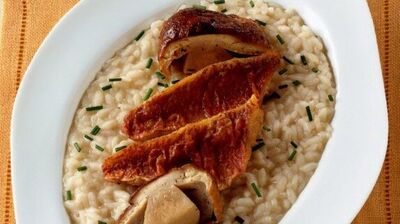 Balıklı ve mantarlı risotto