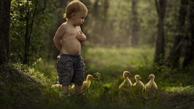 Çocuklar ve çiftlik hayvanları...