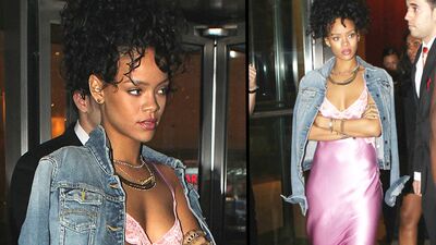 Rihanna gecelikle sokakta