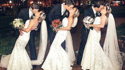 Üçüzler aynı düğünle evlendi