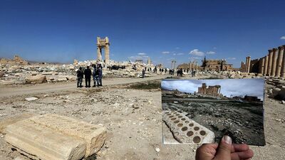 Antik Palmira'nın harap edilmiş tarihi kalıntıları