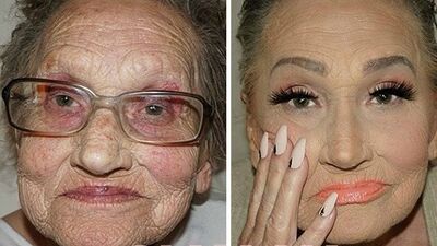 80 yaşındaki ninesine makyaj yaptı