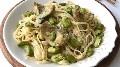 Enginarlı taze iç baklalı makarna 