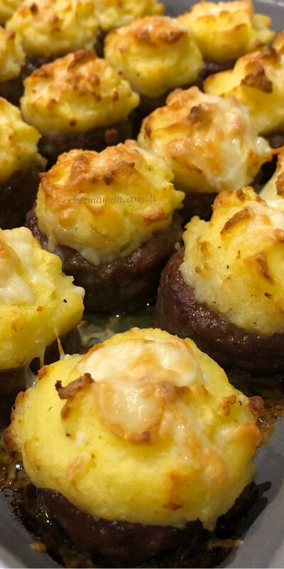 Fırında köfte çanağında muskatlı zerdeçallı patates