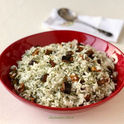 Patlıcanlı dereotlu pirinç pilavı 