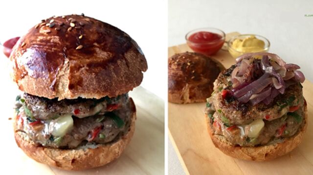 Taze otlu biberli hamburger 