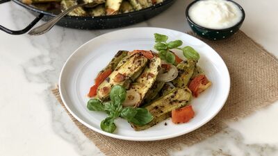 Fırında fesleğenli kabak yemeği 