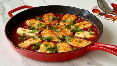 Domates soslu biberli hellim ızgara